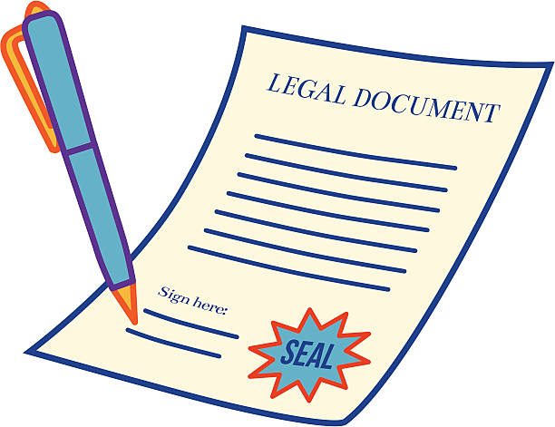 A legal document with a seal and a pen signing it.
